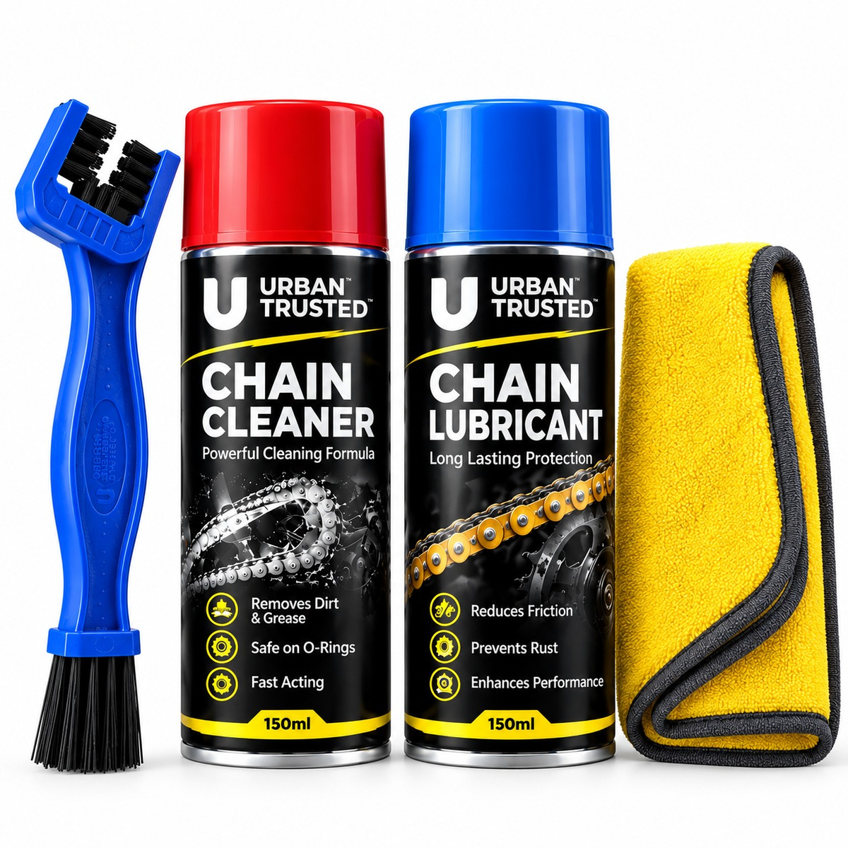 Bike Chain Cleaning Brush with Chain Cleaner (Set of 4, Multicolor)
