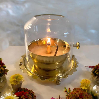 Golden Brass Akhand Diya Oil Lamp With Rotating Wick